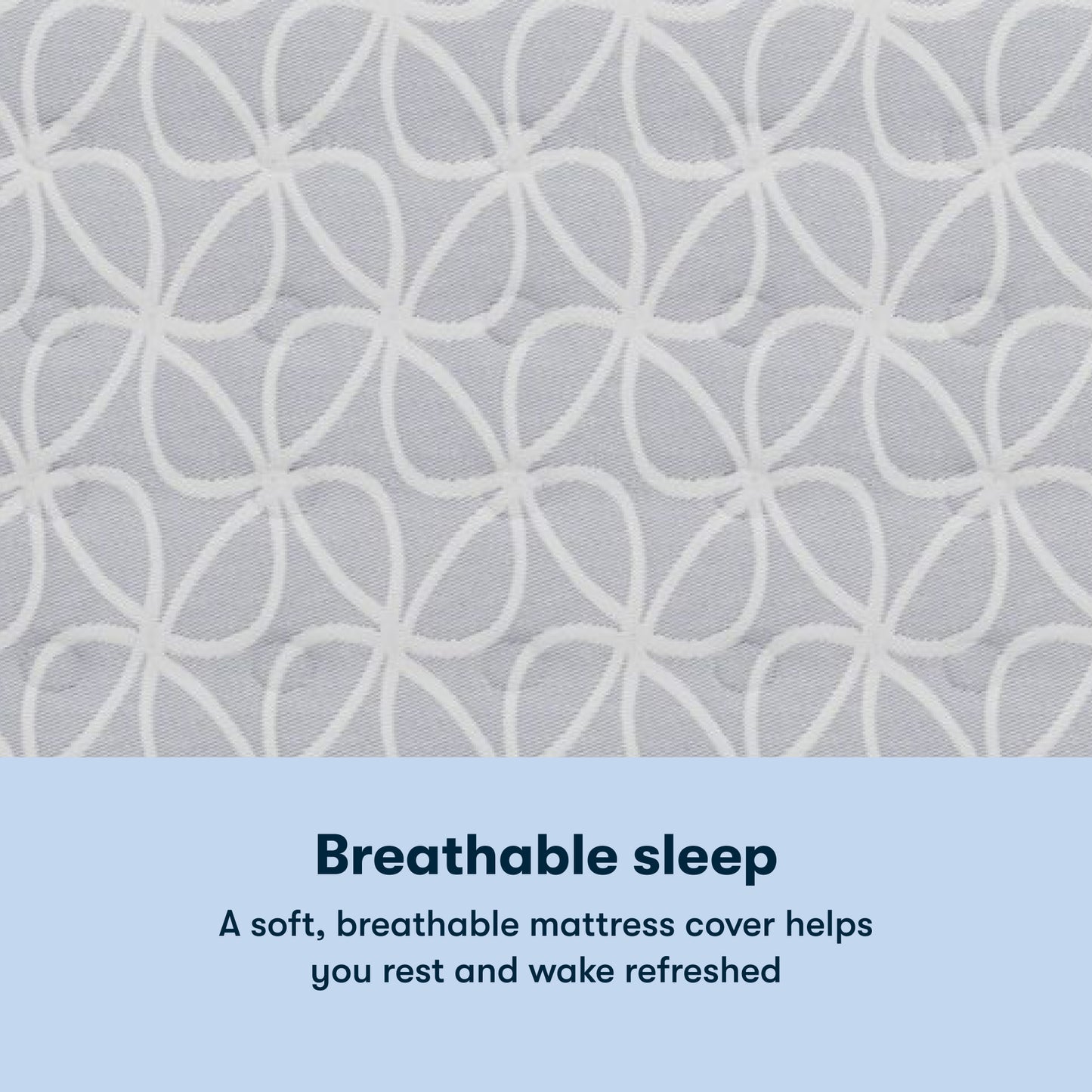 Text 'Breathable sleep' with a patterned Serta Classic Clarks Hill Mattress cover background
