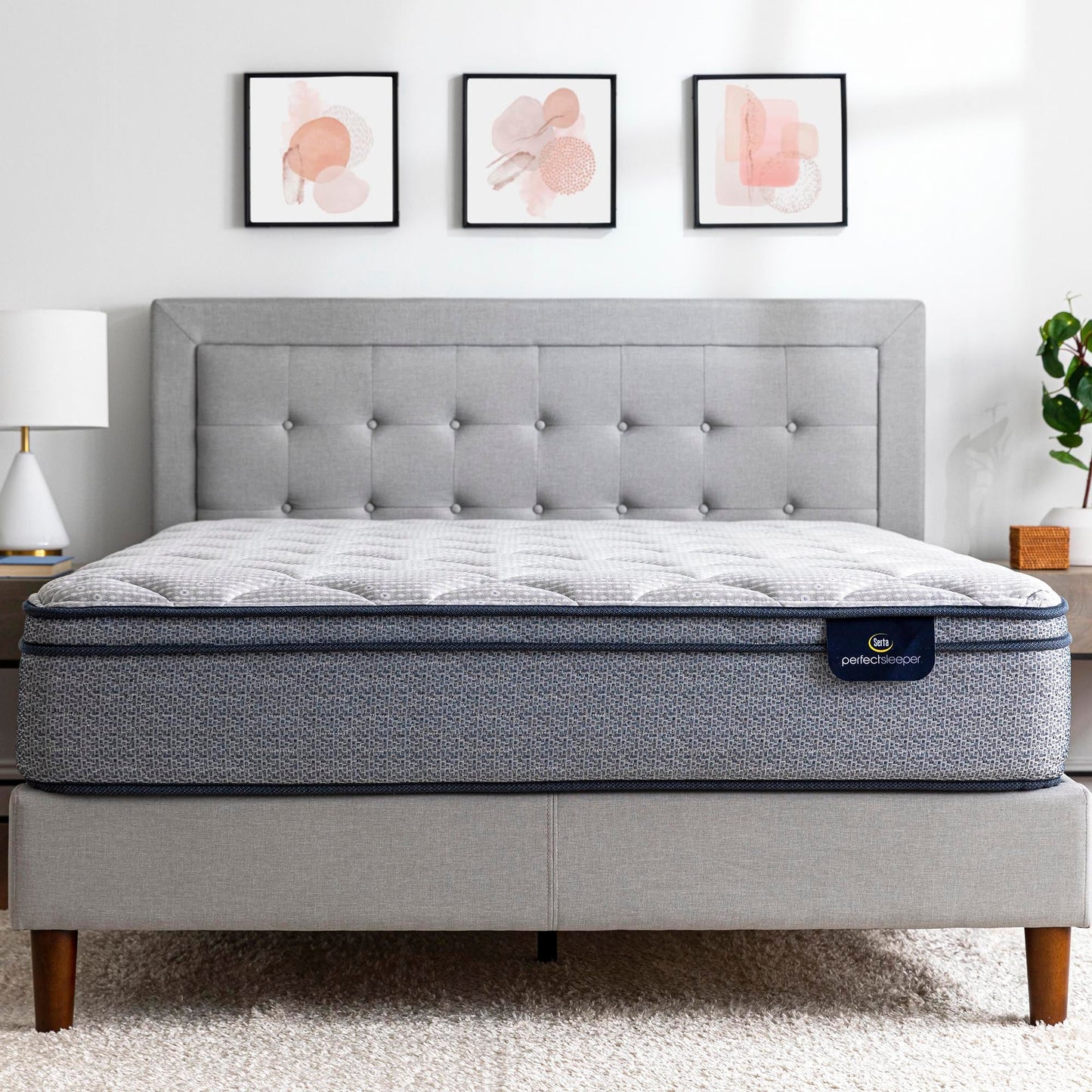Serta Perfect Sleeper Charlotte 10.5 inch Plush Euro Top Mattress in a bedroom on a grey bed