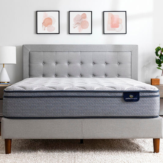 Serta Perfect Sleeper Charlotte 10.5 inch Plush Euro Top Mattress in a bedroom on a grey bed