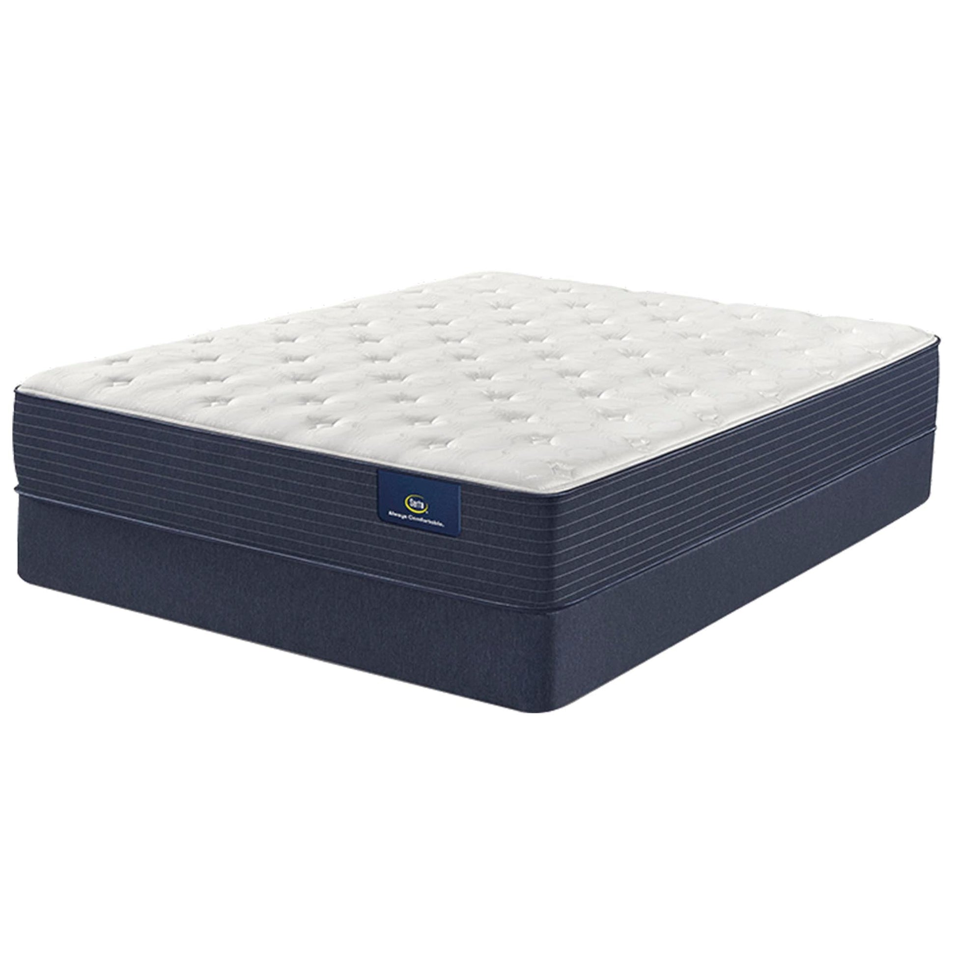 The Serta Classic Plush 11" on top of a foundation, alone on a white background