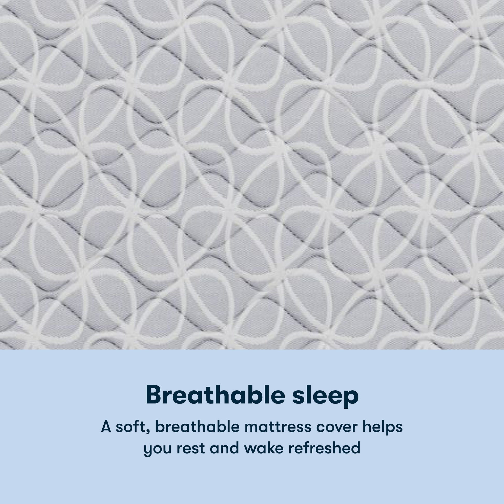 Text on a textured Serta Classic Clarks Hill Mattress cover with a pattern, promoting breathable sleep.