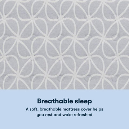 Serta Classic Clarks Hill Firm mattress with a chart underneath the image stating Breathable sleep. A soft, breathable mattress cover helps you rest and wake refreshed.