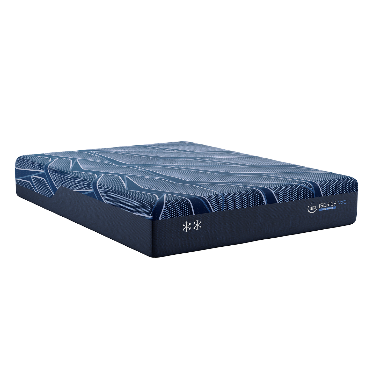 Blue Serta iSeries NXG Hybrid mattress with brand logo on a white background