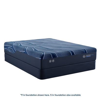 Blue Serta iSeries NXG Hybrid mattress with brand logo on a white background