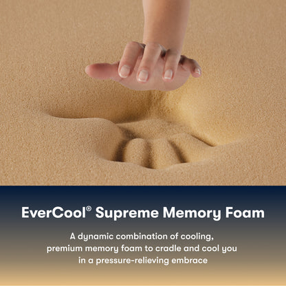 Hand pressing into a Serta Perfect Sleeper Hybrid Firm mattress 'EverCool Supreme Memory Foam' 