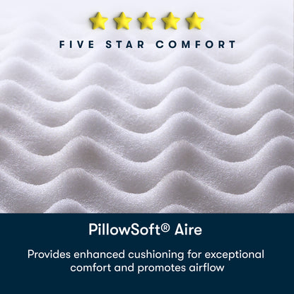 Image of five star comfort, PillowSoft Aire, stating that it provides enhanced cushioning for exceptional comfort and promotes airflow