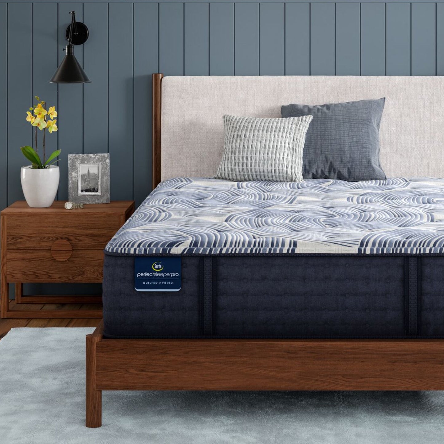 Perfect Sleeper Pro Dublin Medium mattress sitting in a brown bedframe || Level: Level 2 || Feel: Medium
