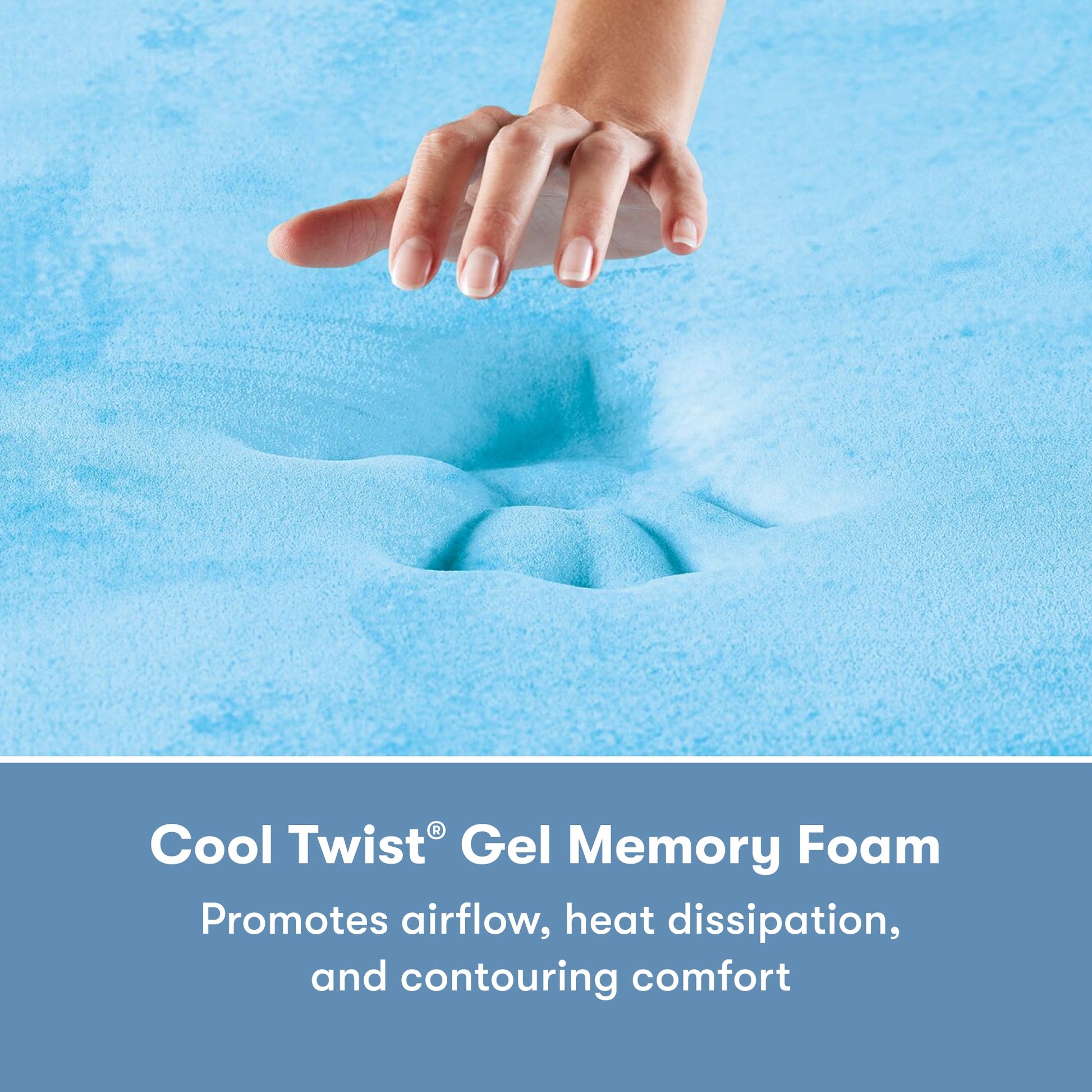 Woman's hand pressing on the memory foam inside of a Perfect Sleeper X Quilted Hybrid Max Plush Pillow Top Mattress || feel: Plush Pillow Top || level: Level 2