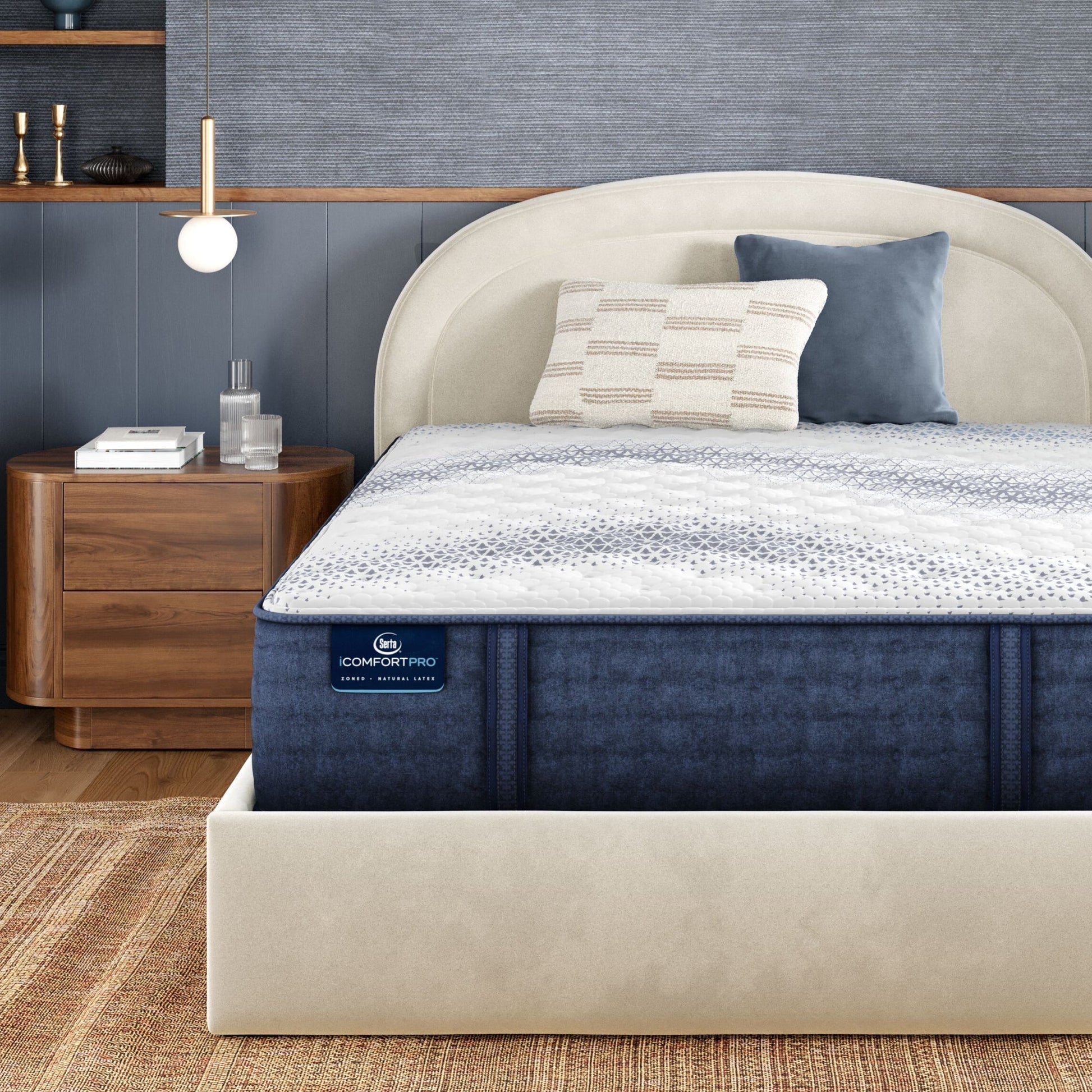 iComfortPro Kingston Firm sitting in a brown bedframe || feel: Firm || level: Level 3