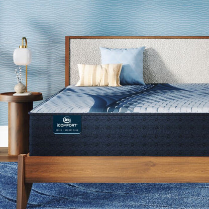 iComfort Iona Medium Mattress sitting in a brown bedframe || feel: medium || level: Standard - 13"
