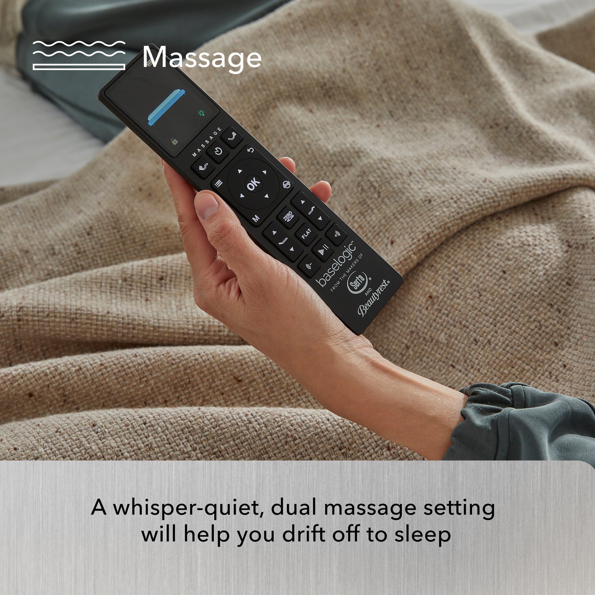 Baselogic has a whisper-quiet, dual massage setting that will help you drift off to sleep