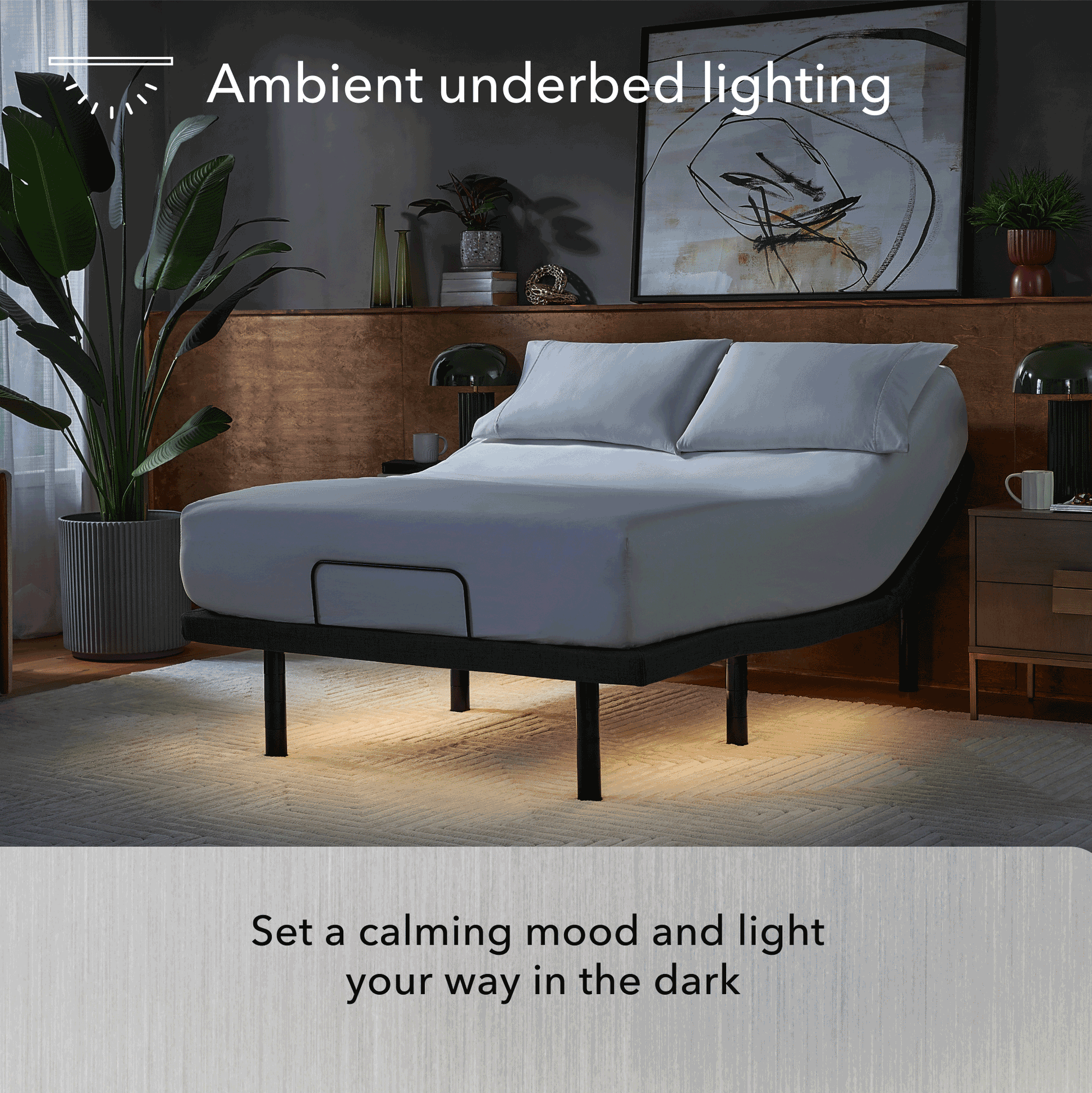 Baselogic Platinum comes with ambient underbed lighting that allows you to set a calming mood and light your way in the dark