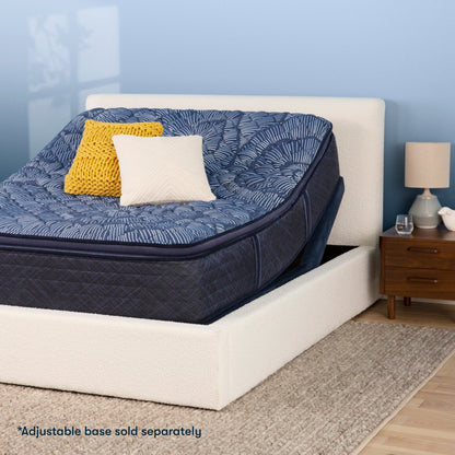 Serta Perfect Sleeper mattress with adjustable base on a beige bed||feel: firm pillow top||level: ultimate