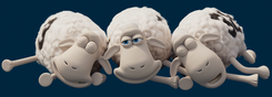 3 Serta sheep laying next to one another smiling